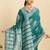 Teal silk blend printed saree with blouse