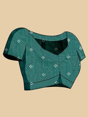 Teal silk blend printed saree with blouse 4