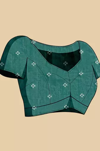 Teal silk blend printed saree with blouse