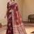 Maroon silk blend printed saree with blouse