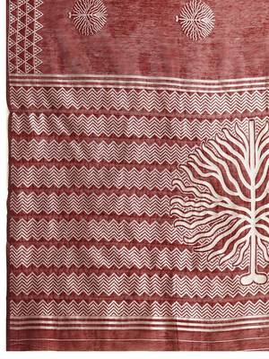 Maroon silk blend printed saree with blouse 4