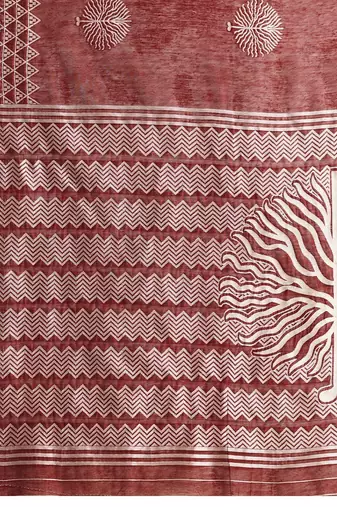Maroon silk blend printed saree with blouse