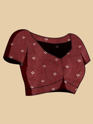 Maroon silk blend printed saree with blouse 5