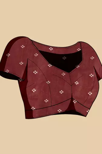 Maroon silk blend printed saree with blouse