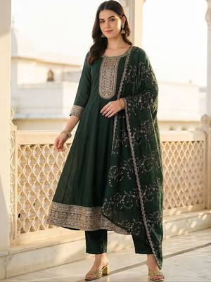 Women Ethnic Motifs Embroidered Regular Kurta with Trousers & With Dupatta 1
