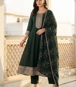 Women Ethnic Motifs Embroidered Regular Kurta with Trousers & With Dupatta