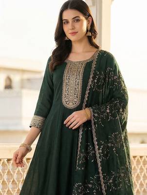Women Ethnic Motifs Embroidered Regular Kurta with Trousers & With Dupatta 2