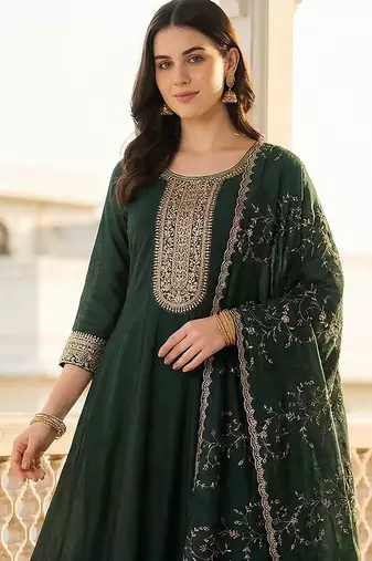 Women Ethnic Motifs Embroidered Regular Kurta with Trousers & With Dupatta