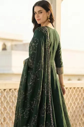 Women Ethnic Motifs Embroidered Regular Kurta with Trousers & With Dupatta