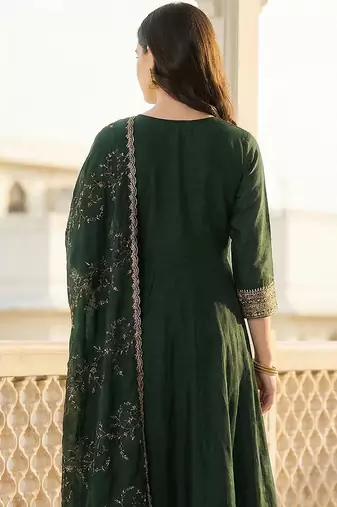 Women Ethnic Motifs Embroidered Regular Kurta with Trousers & With Dupatta