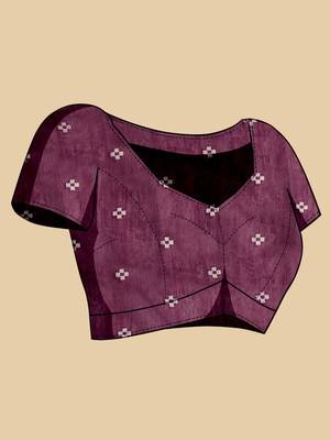 Purple silk blend printed saree with blouse 4