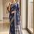 Navy blue silk blend printed saree with blouse