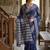 Navy blue silk blend printed saree with blouse