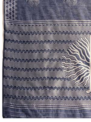 Navy blue silk blend printed saree with blouse 4