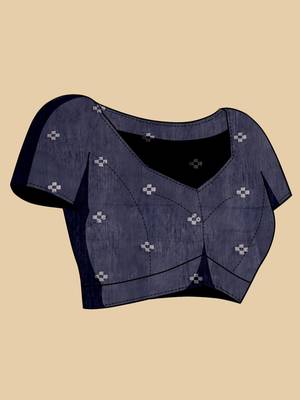 Navy blue silk blend printed saree with blouse 5