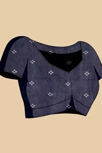 Navy blue silk blend printed saree with blouse