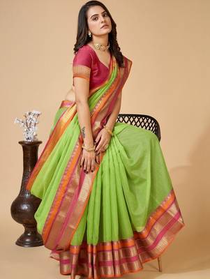 Lime silk blend woven design saree with blouse 1