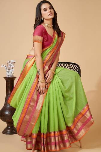Lime silk blend woven design saree with blouse