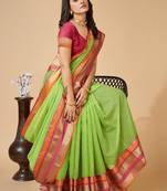 Lime silk blend woven design saree with blouse