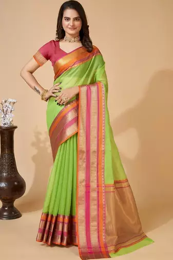 Lime silk blend woven design saree with blouse
