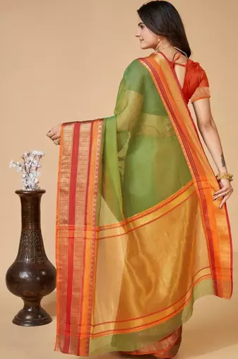 Green silk blend woven design saree with blouse