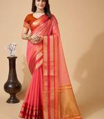 Pink silk blend woven design saree with blouse