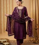 Women Ethnic Motifs Embroidered Regular Kurta with Trousers & With Dupatta