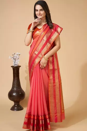 Pink silk blend woven design saree with blouse