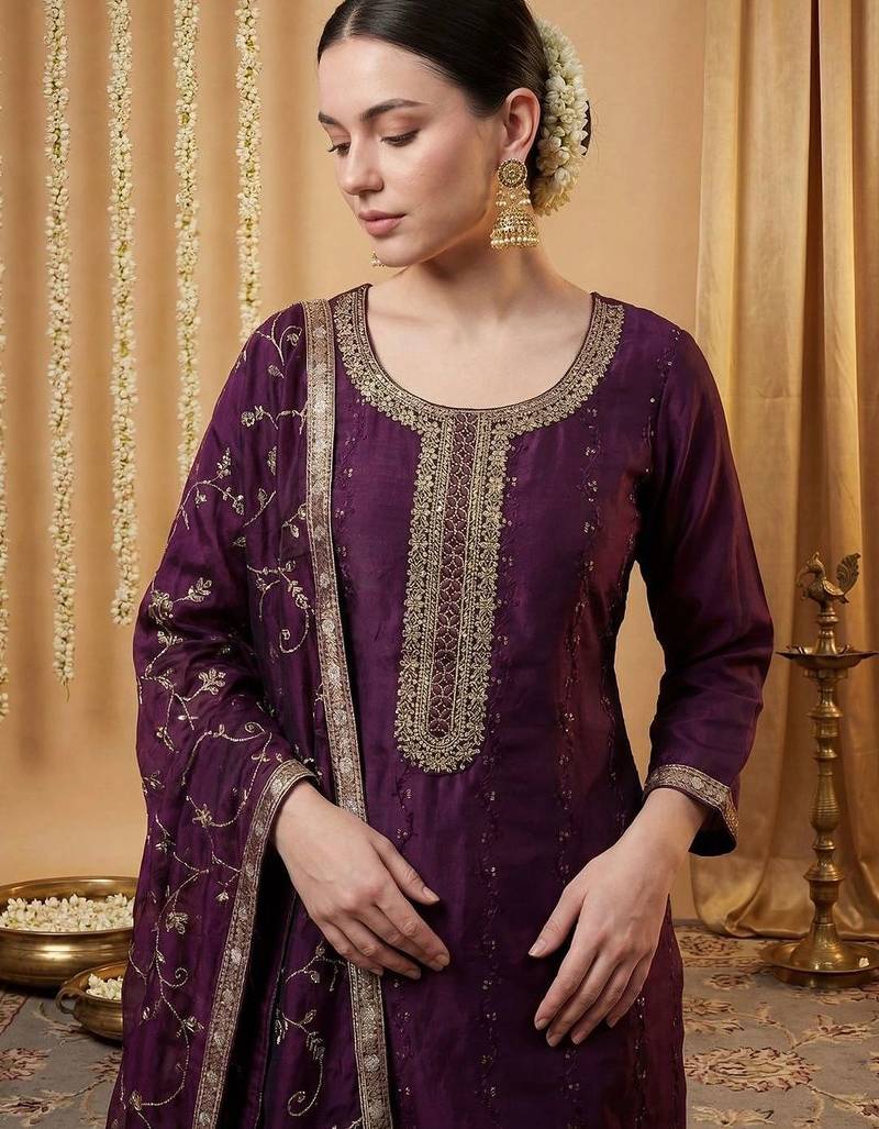 Women Ethnic Motifs Embroidered Regular Kurta with Trousers & With Dupatta