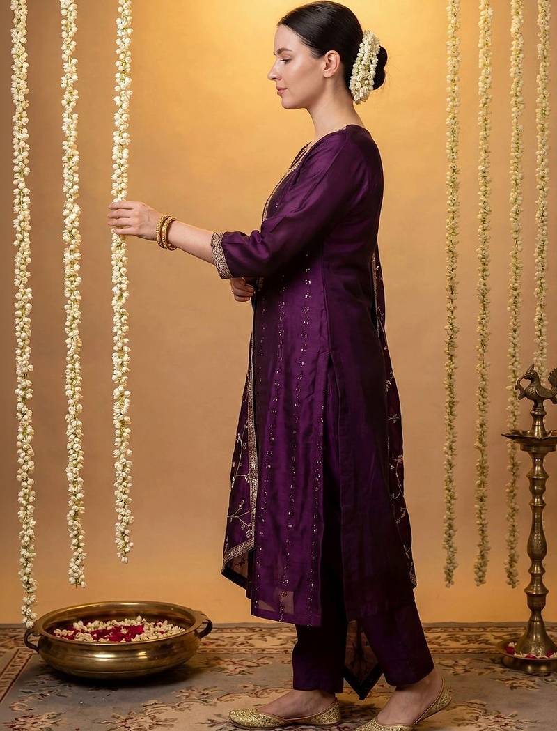 Women Ethnic Motifs Embroidered Regular Kurta with Trousers & With Dupatta