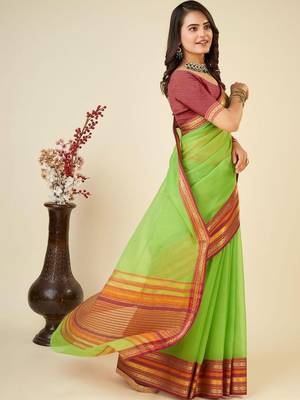 Lime silk blend woven design saree with blouse 1