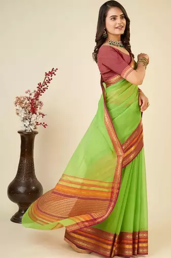 Lime silk blend woven design saree with blouse
