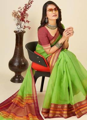Lime silk blend woven design saree with blouse 2