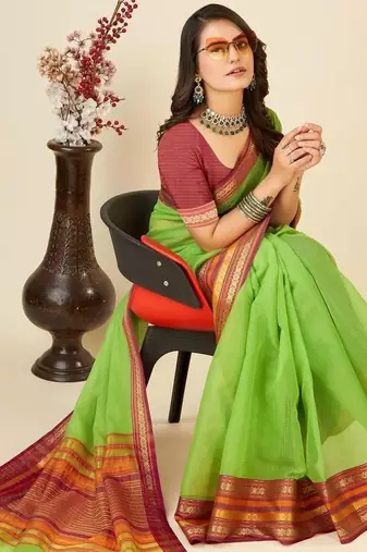 Lime silk blend woven design saree with blouse