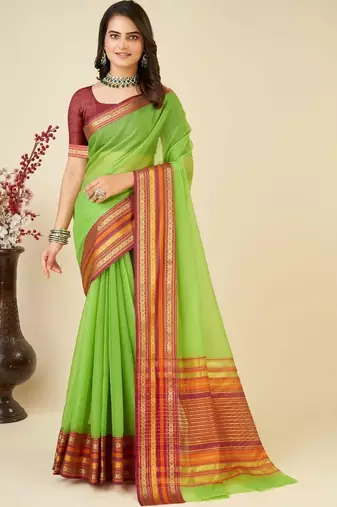 Lime silk blend woven design saree with blouse