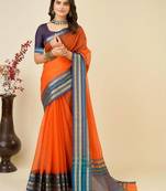 Orange silk blend woven design saree with blouse