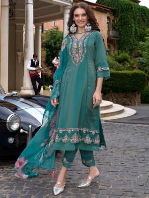 Women Ethnic Motifs Embroidered Regular Thread Work Kurta with Trousers & With Dupatta 3