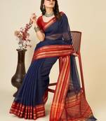 Navy blue silk blend woven design saree with blouse