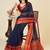 Navy blue silk blend woven design saree with blouse