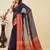 Navy blue silk blend woven design saree with blouse