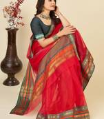 Red silk blend woven design saree with blouse