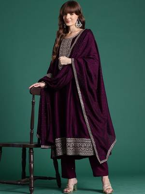 Women Ethnic Motifs Embroidered Regular Kurta with Trousers & With Dupatta 1