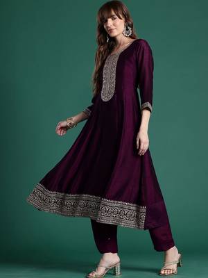 Women Ethnic Motifs Embroidered Regular Kurta with Trousers & With Dupatta 2