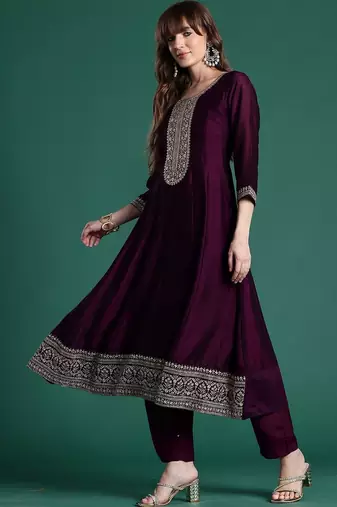 Women Ethnic Motifs Embroidered Regular Kurta with Trousers & With Dupatta