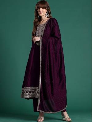 Women Ethnic Motifs Embroidered Regular Kurta with Trousers & With Dupatta 3