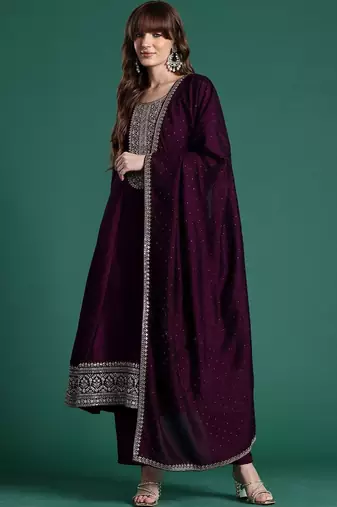 Women Ethnic Motifs Embroidered Regular Kurta with Trousers & With Dupatta