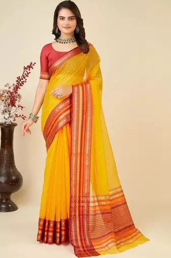 Yellow silk blend woven design saree with blouse