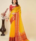 Yellow silk blend woven design saree with blouse