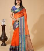 Orange silk blend woven design saree with blouse