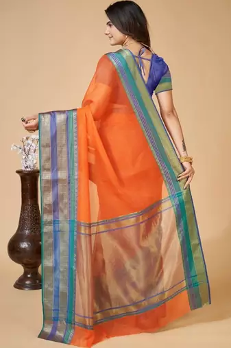 Orange silk blend woven design saree with blouse